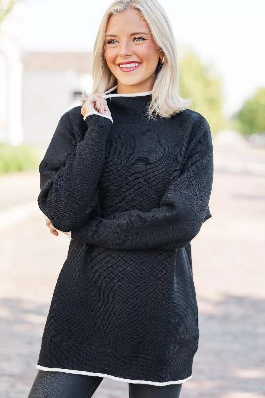 On The Line Black Mock Neck Sweater