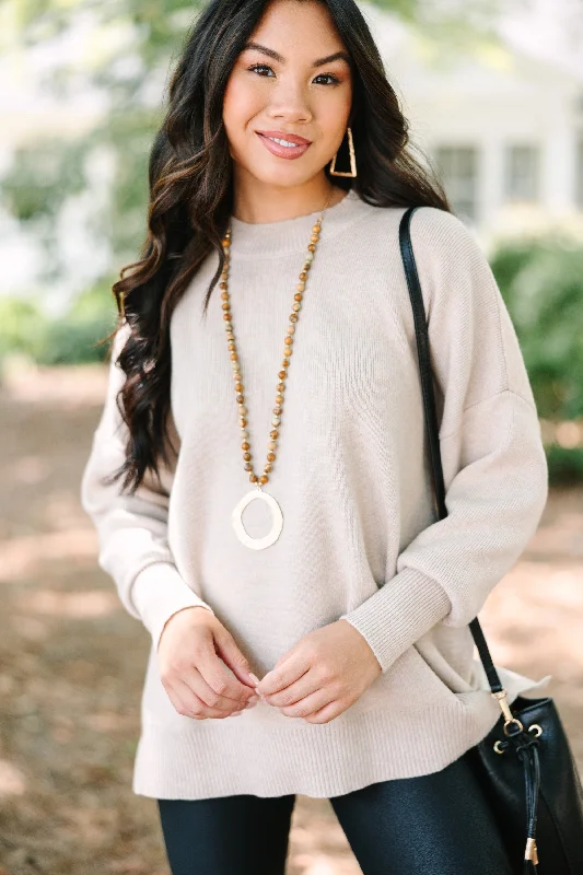 Perfectly You Taupe Brown Mock Neck Sweater