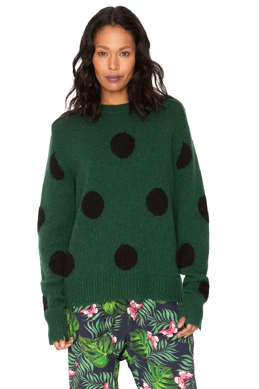 Polka Dot Distressed Cashmere Sweater - Forest  & Black