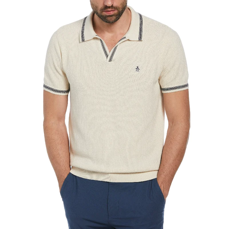 Textured Johnny Collar Sweater Polo