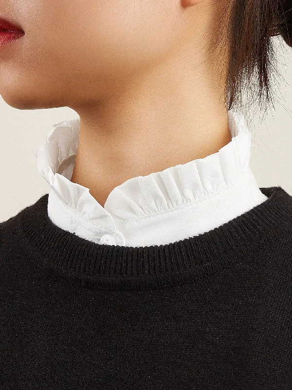 1pc Ruffles Trim Dickey Collar Solid Color Half Shirt Collar Casual Sweet Detachable Blouse Dickey Collar False Collar