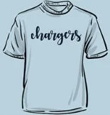 Adult Chargers script puff paint blue shirt