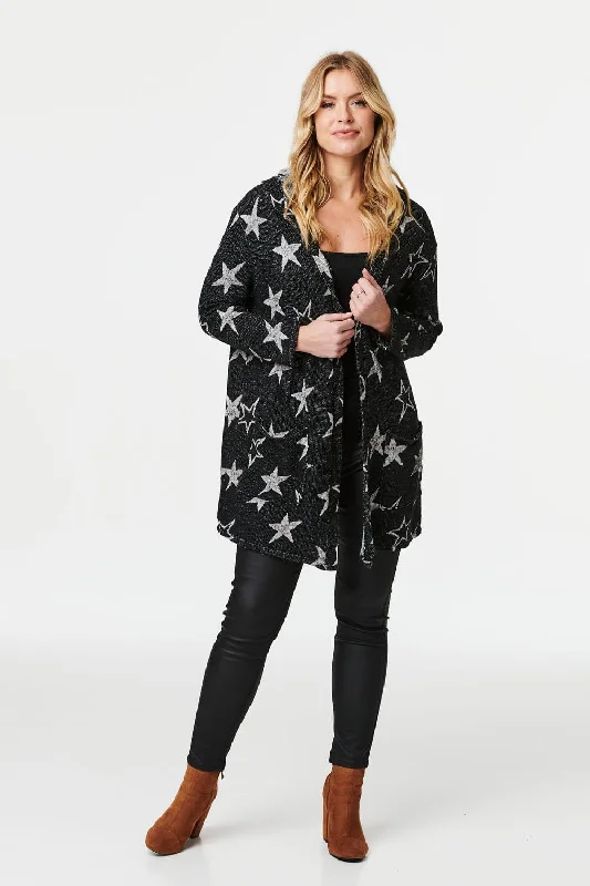 Star Print Open Front Cardigan