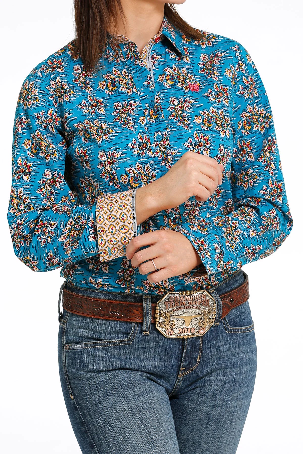 Cinch Women's Blue Floral Print Shirt