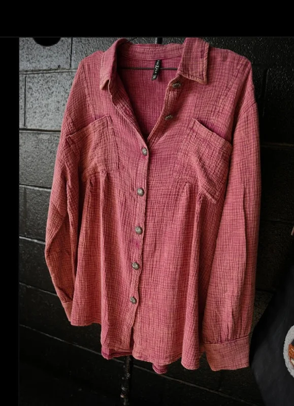 Acres Button Up Shirt-Sangria