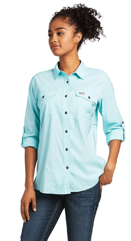 Ariat Women's  Rebar Venttek Long Sleeved Button-Down Work Shirt Aqua Sky Heather 10039480