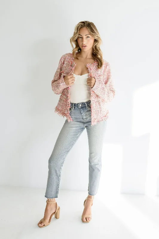 Elizabeth Long Sleeve Tweed Jacket Pink