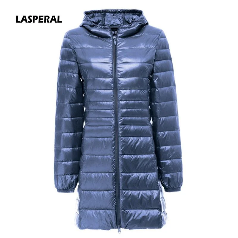 LASPERAL 2018 Womens Fashion Winter Light Down Jacket 90% Duck Down Hooded Jackets Long Warm Slim Coat Winter Jacket Women Parka