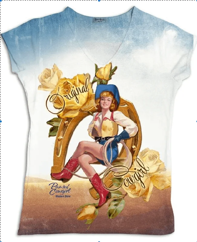 Original Cowgirl Custom Painted Cowgirl T Shirt SGOCPC