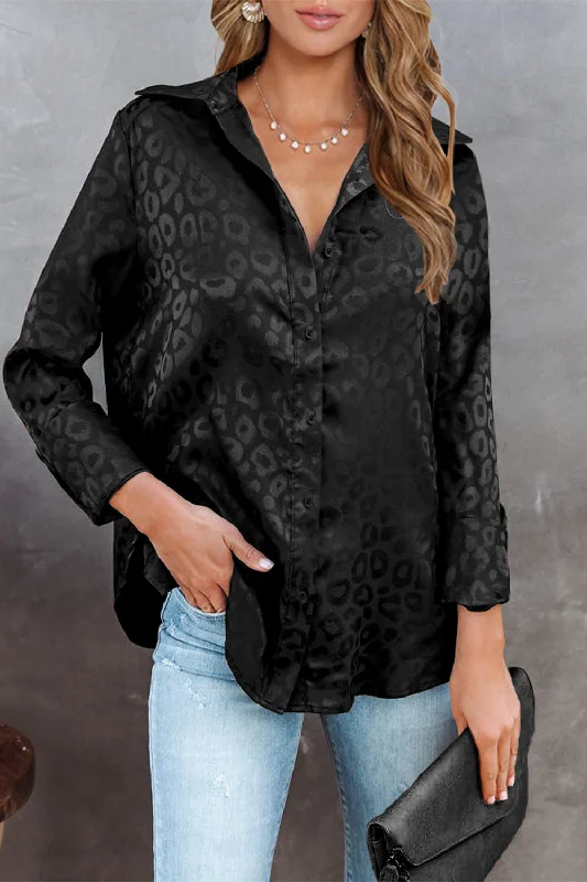 Satin Button Down Roll Up Long Sleeve Shirts