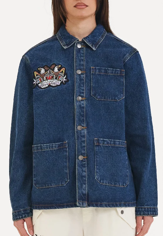 Womens Battle Of Eagles Denim Chore Jacket - Indigo