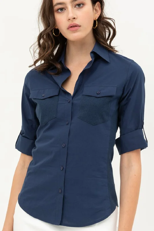 Cotton Blend Front Chest Pockets Shirt