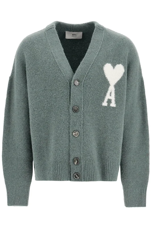 AMI PARIS Oversized V-Neck Cardigan with Heart Intarsia - FW24