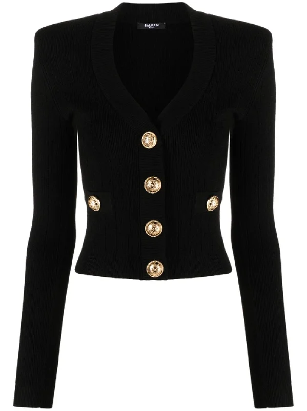 BALMAIN Elegant V-Neck Buttoned Cardigan