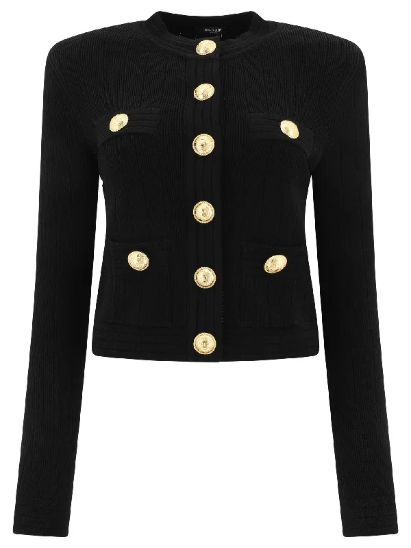 BALMAIN Elegant Viscose Blend Cardigan with Signature Buttons