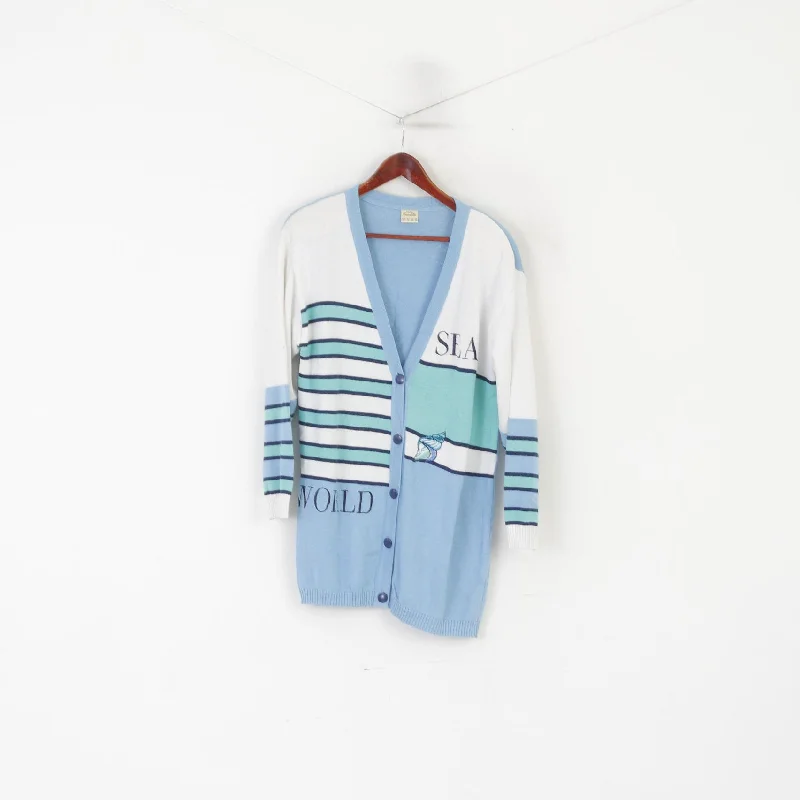 Creation Camilla Women 40 14 Cardigan Blue Marine Striped Shoulder Pads Sweater