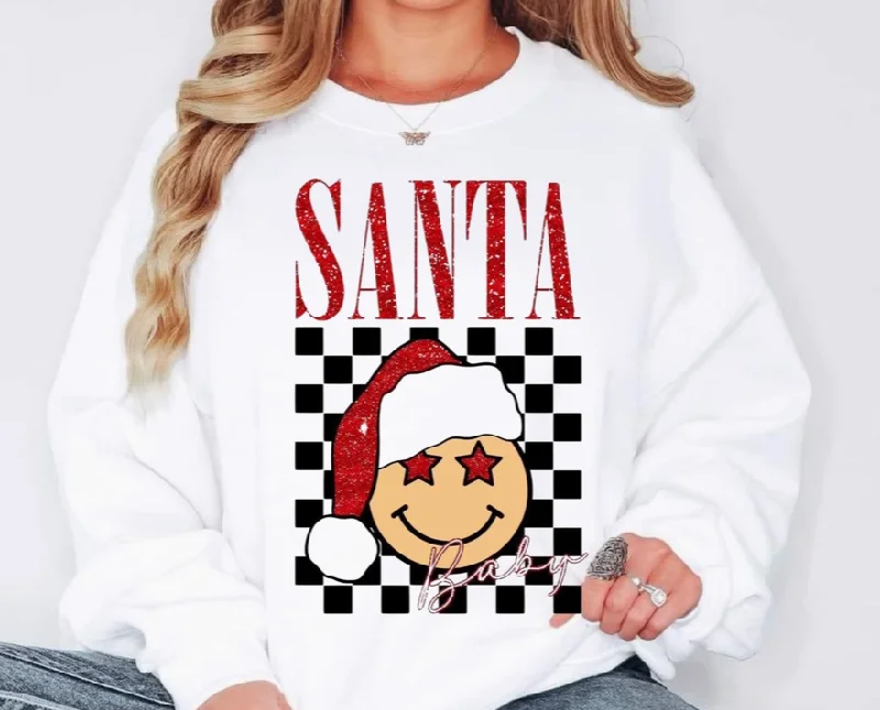 Checkered Smiley Santa Baby Graphic Sweatshirt