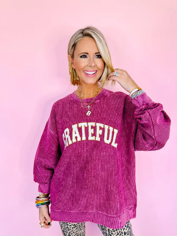 GRATEFUL CORDED SWEATSHIRT - WINE