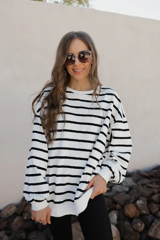 BFF Striped Round Neck Long Sleeve Sweatshirt