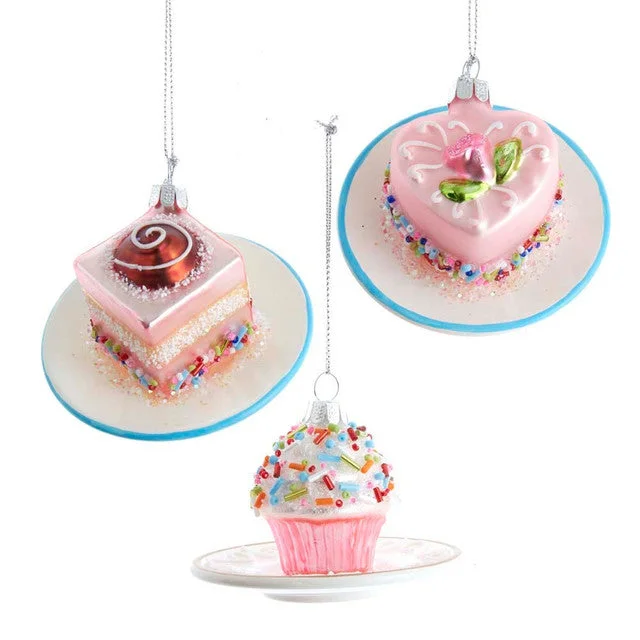 Petite Cake on Dessert Plate Glass Ornament