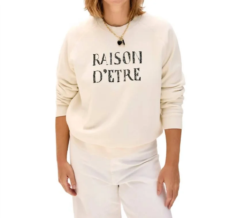 Raison D'etre Sweatshirt In Cream W/ Black Embroidered