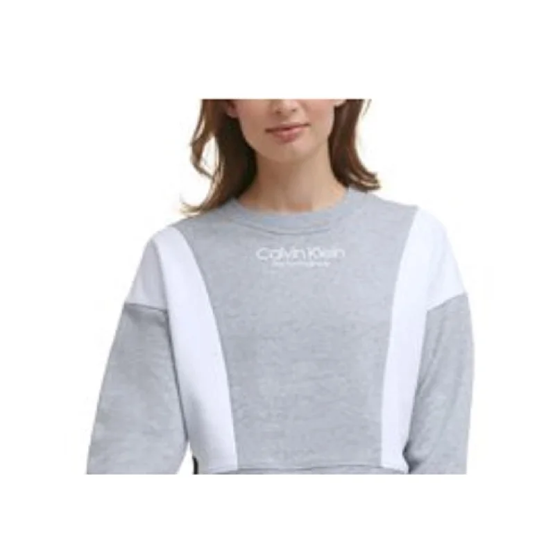 Calvin Klein Women's Performance Colorblocked Sweatshirt Grey Size Xx-Large