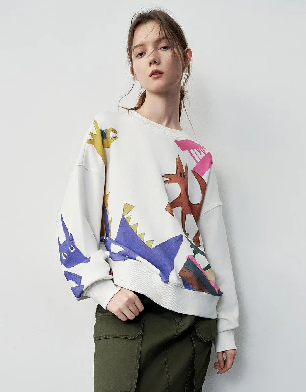 Printed Crew Neck Loose Sweatshirt