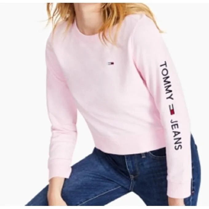 Tommy Jeans Women's Logo Sleeve Sweatshirt Pink Size Xx-Small