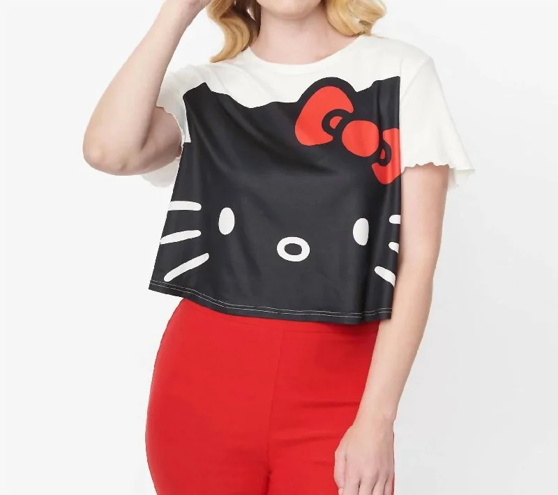 Hello Kitty Boxy Crop T-Shirt Top In Black/white