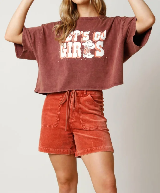 Let's Go Girls Cropped T-Shirt In Burgundy