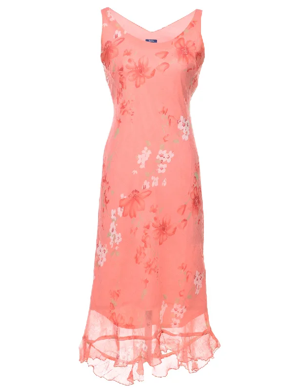 Salmon Pink Floral Print Dress - S