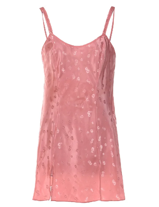 Salmon Pink Floral Print Strappy Slip Dress - S