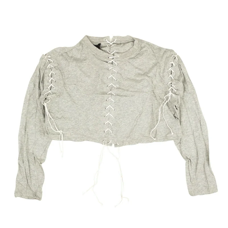 Unravel Project Lace Cropped Long Sleeve T-Shirt - Gray