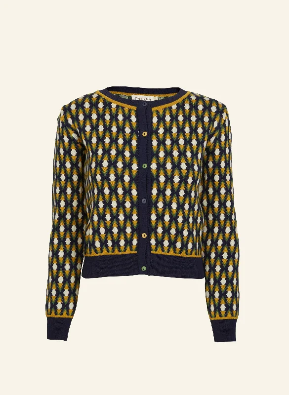 Vera Jacquard Cardigan- Navy Diamond Cardigan