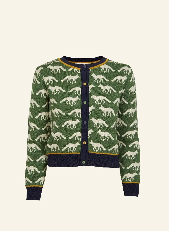 Vera Jacquard Cardigan - Green Fox