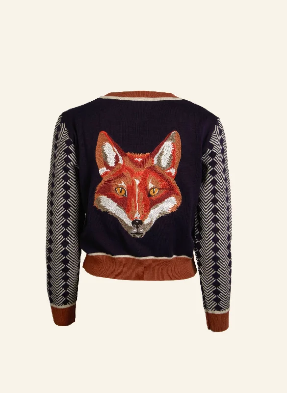 Vera - Large Navy Fox Cardigan