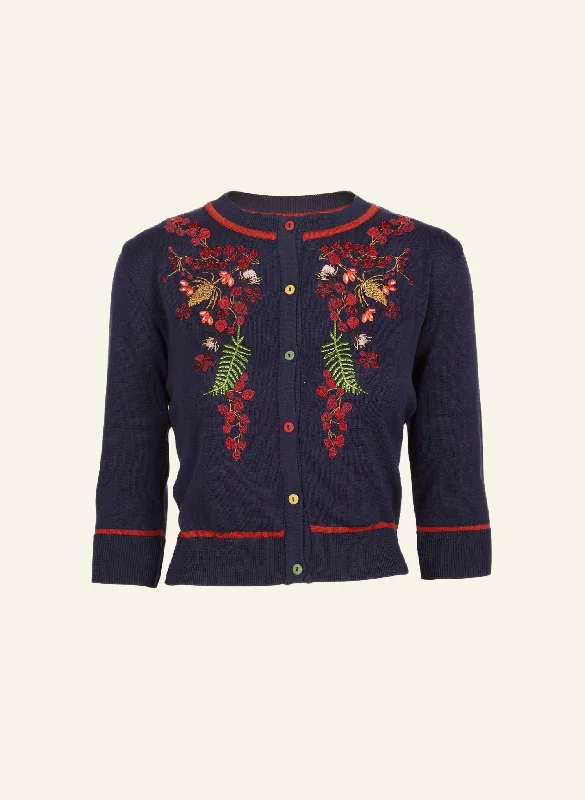 Vera Embroidered Cardigan - Navy Berries