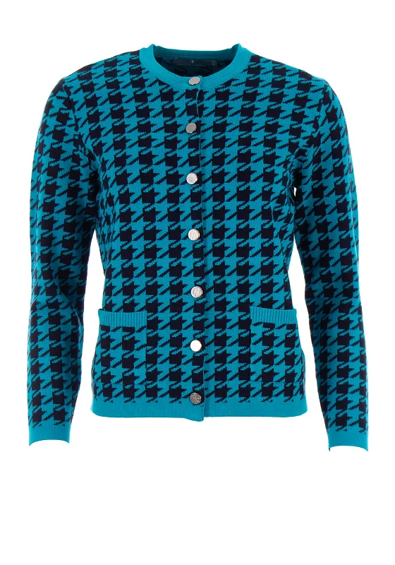 Castle of Ireland Houndstooth Button Up Cardigan, Blue