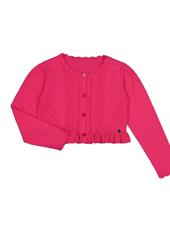 Mayoral Girl Frill Hem Knit Cardigan, Pink