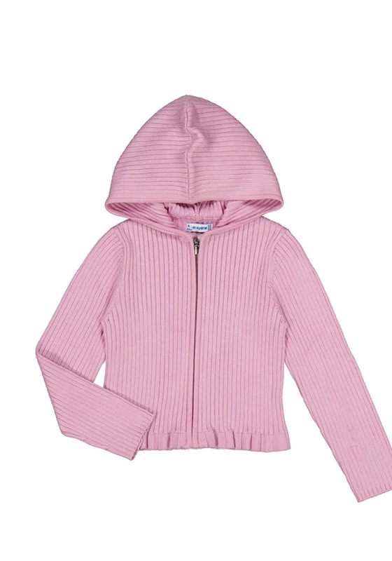 Mayoral Girl Ribbed Hood Cardigan, Pink