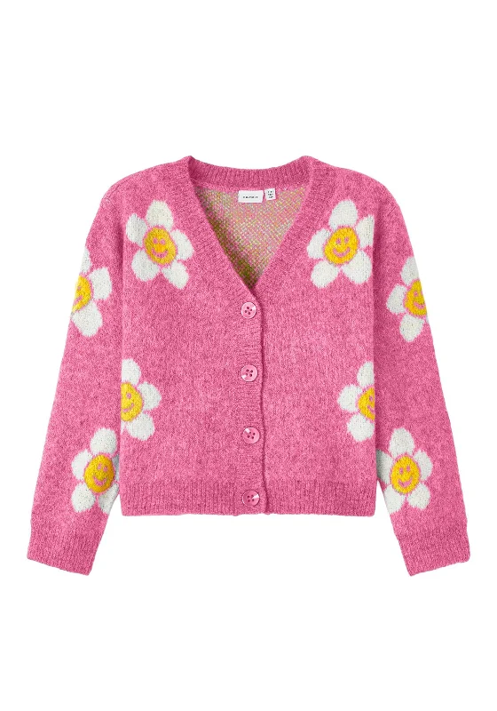 Name It Kid Girl Nunka Long Sleeve Knit Cardigan, Pink Cosmos