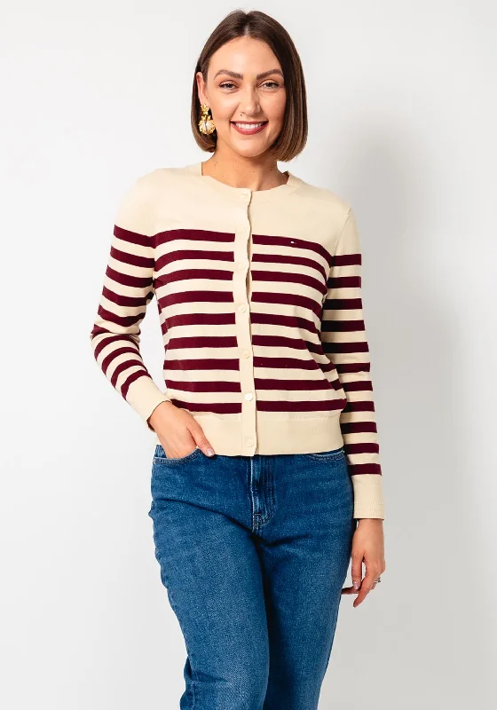 Tommy Hilfiger Striped Knit Cardigan, Beige and Burgundy