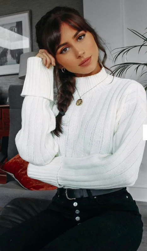 Cream Turtle Neck Oversized Knitted Jumper