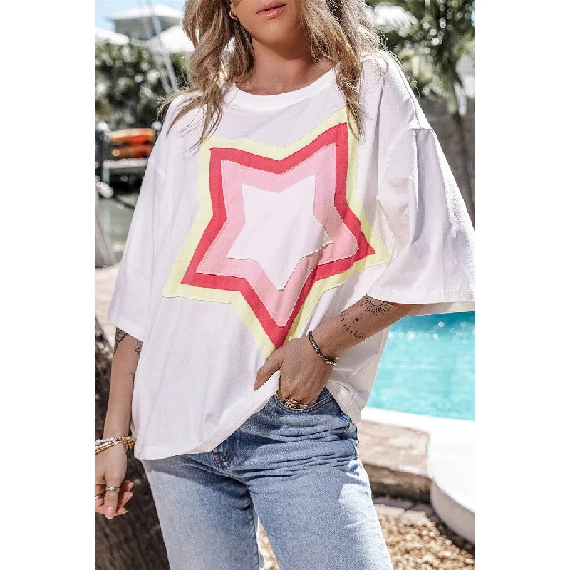 Halle Star Patched Half Sleeve Oversized Tee