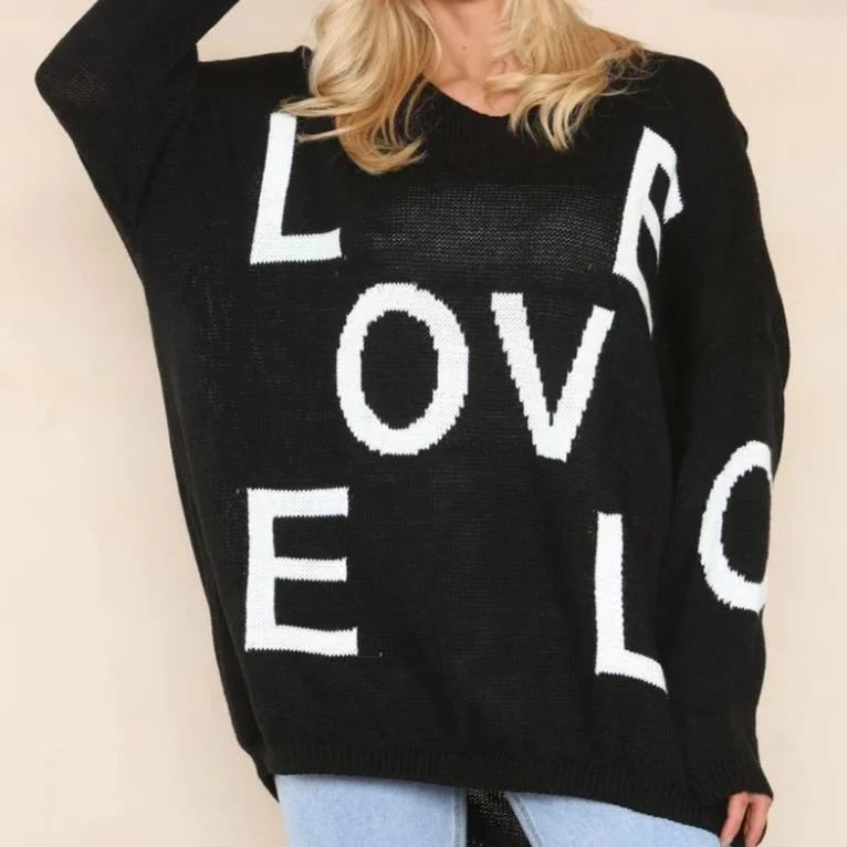 Love Slogan Oversized Knitted Jumper | Uniquely Sophia's