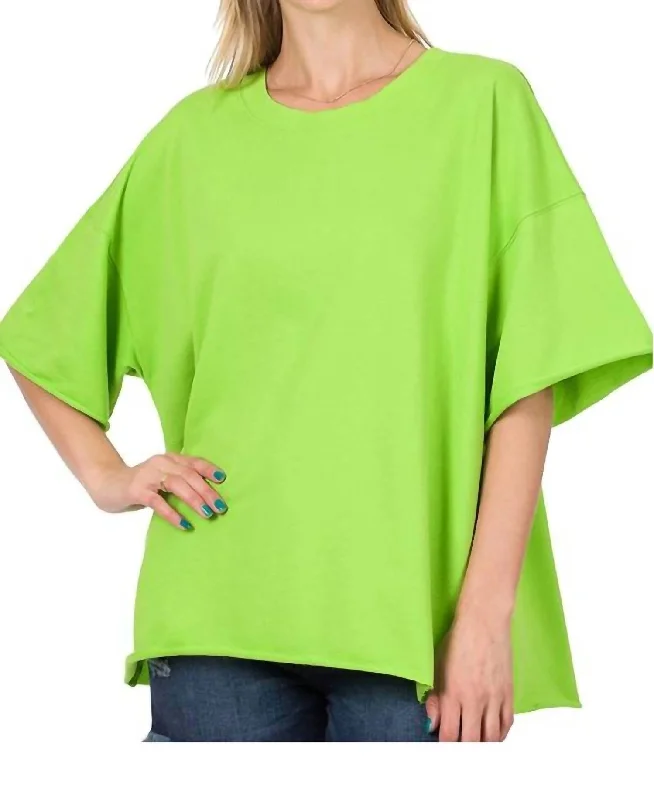 Oversized Raw Edge Top In Green