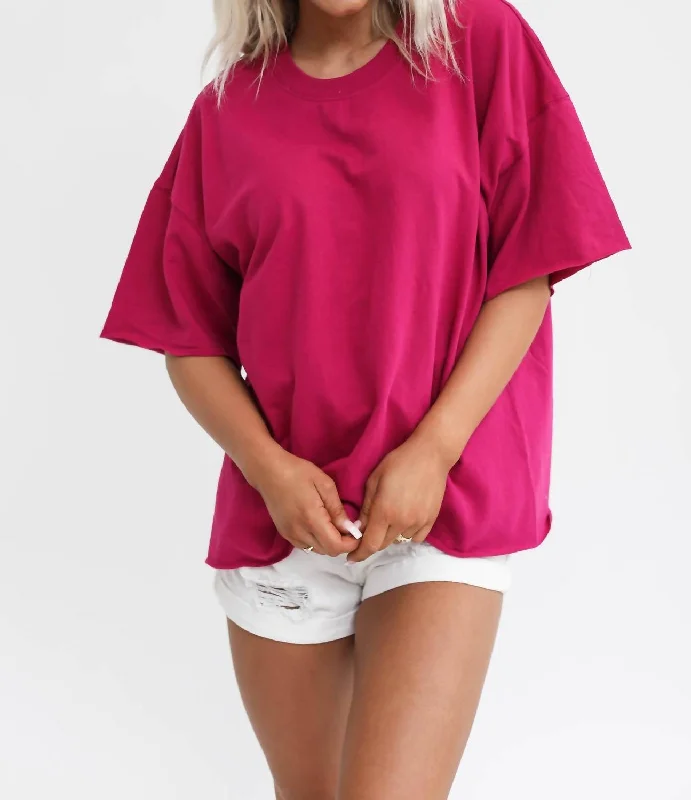 Oversized Raw Edge Top In Magenta