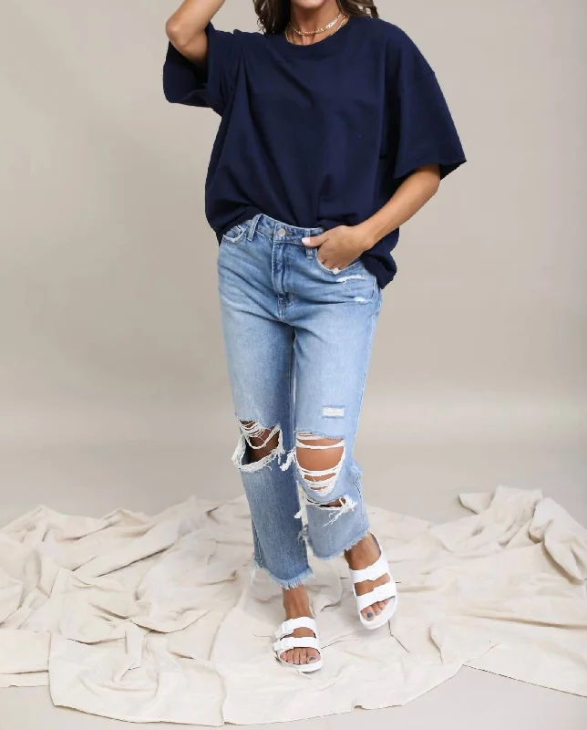 Oversized Raw Edge Top In Navy