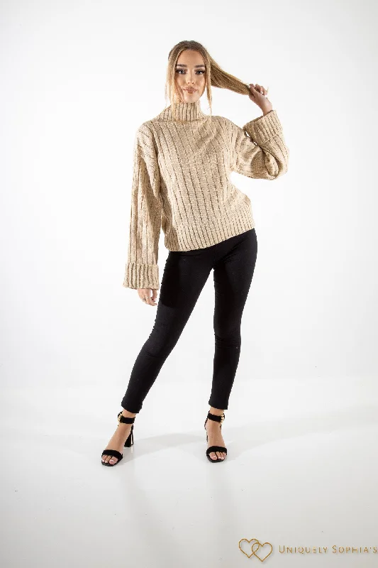 Stone Turtle Neck Oversized Knitted Jumper