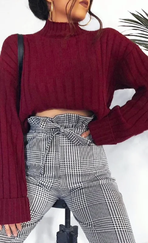 Burgundy Turtle Neck Oversized Knitted Jumper